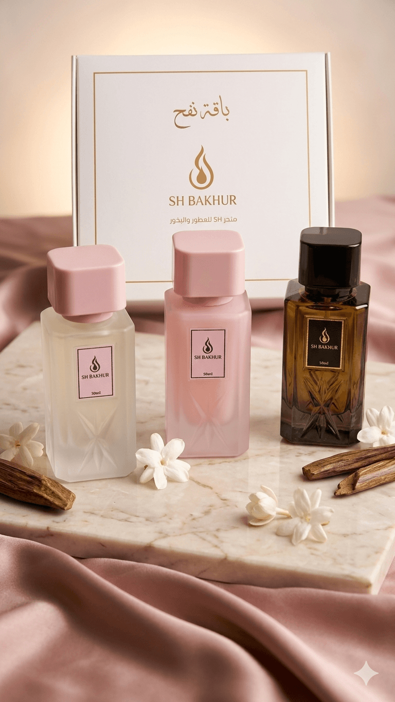باقة عطور نفح الفاخرة (3 عطور مسك متنوعة) - مسك بودر، مسك وردي، حمض الريحان